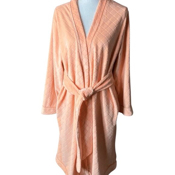Soft Surroundings Plush Robe Size Large Orange Pockets Diamond Embossed - Picture 1 of 5